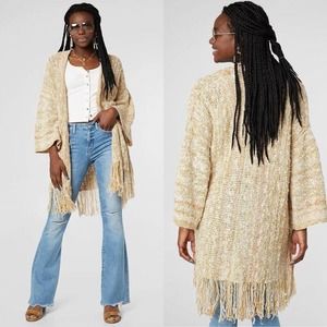 Free People‎ Lucia Cardigan Sweater Size M/L Striped Multicolor Fringe Trim Open